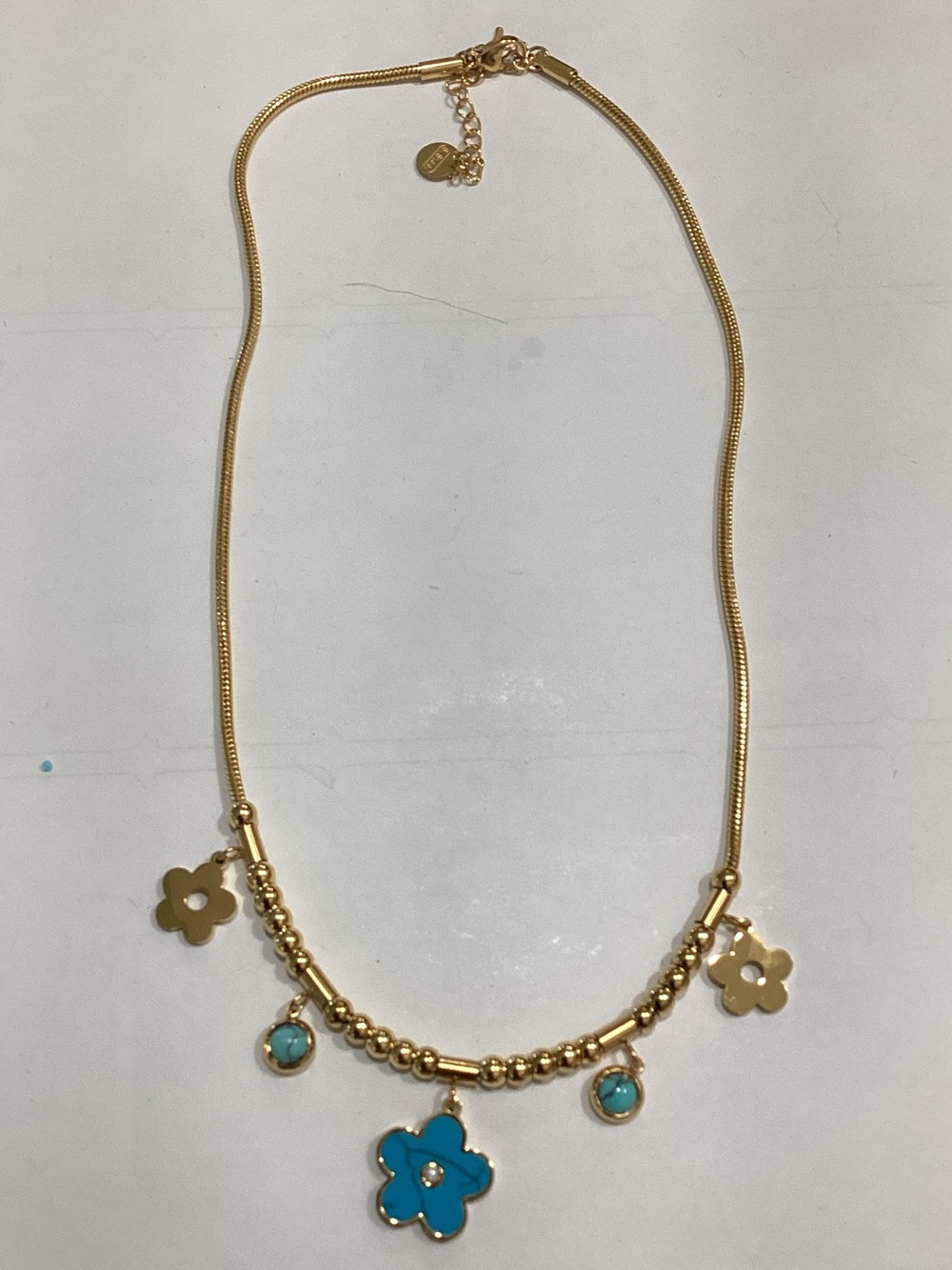 J. Crew Gold-Tone Necklace with Turquoise Blue Flower Charms
